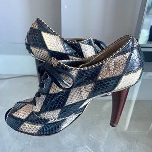 Dolce & Gabbana Snake Heel Peep Toe Lace Up Bootie | Size 41